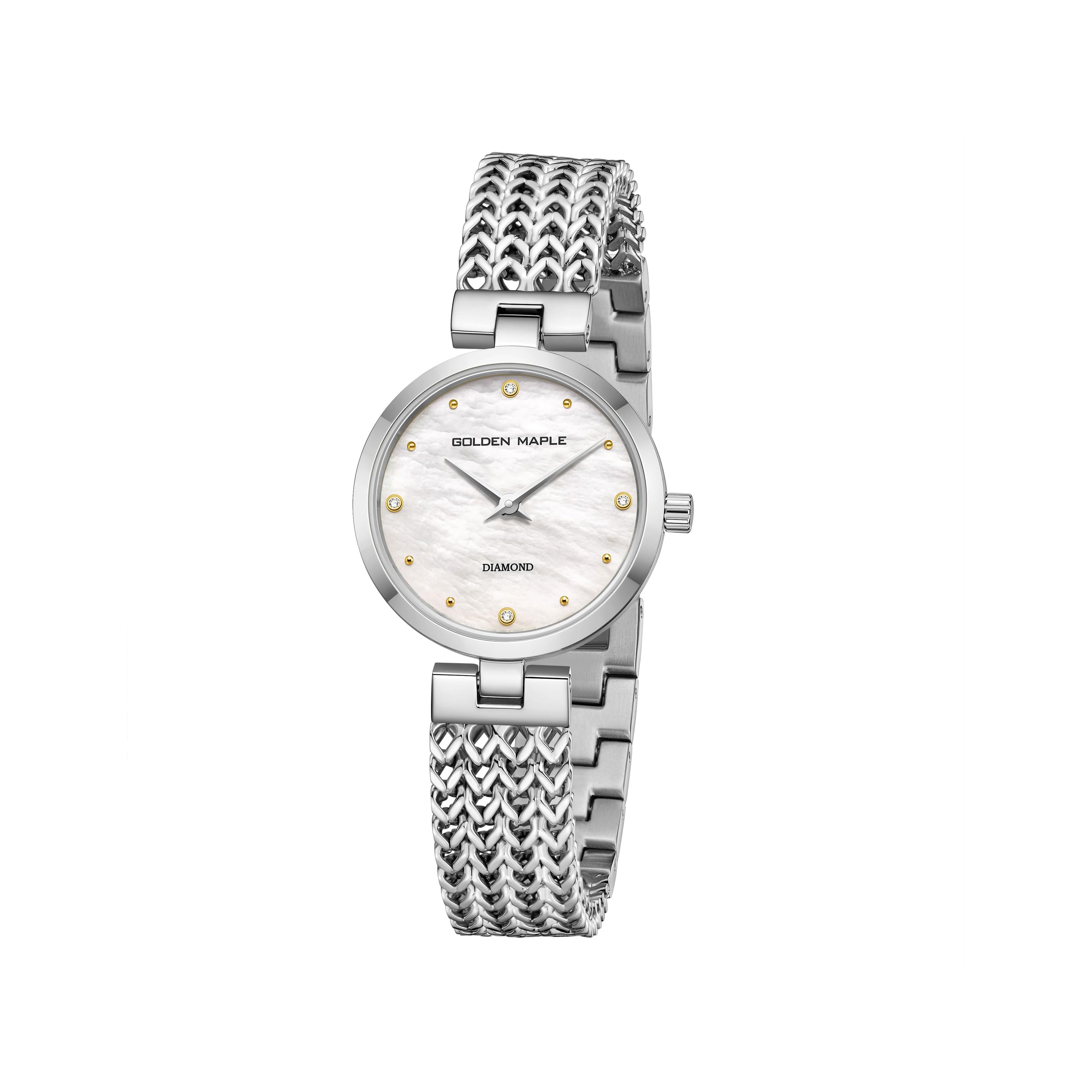 Silver Astral women's watch with white pearl dial and silver metal strap - GOLDEN MAPLE